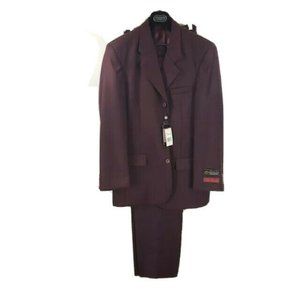 Vitaliano Men's Burgundy Suit 2 Piece Pleated Pants Single Breasted Size 38R